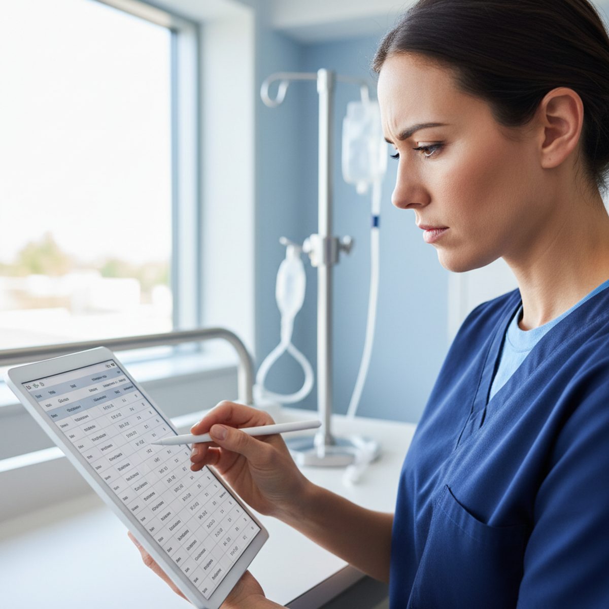 A nursing student using an endocrine NCLEX review guide next to a stethoscope and medical chart.