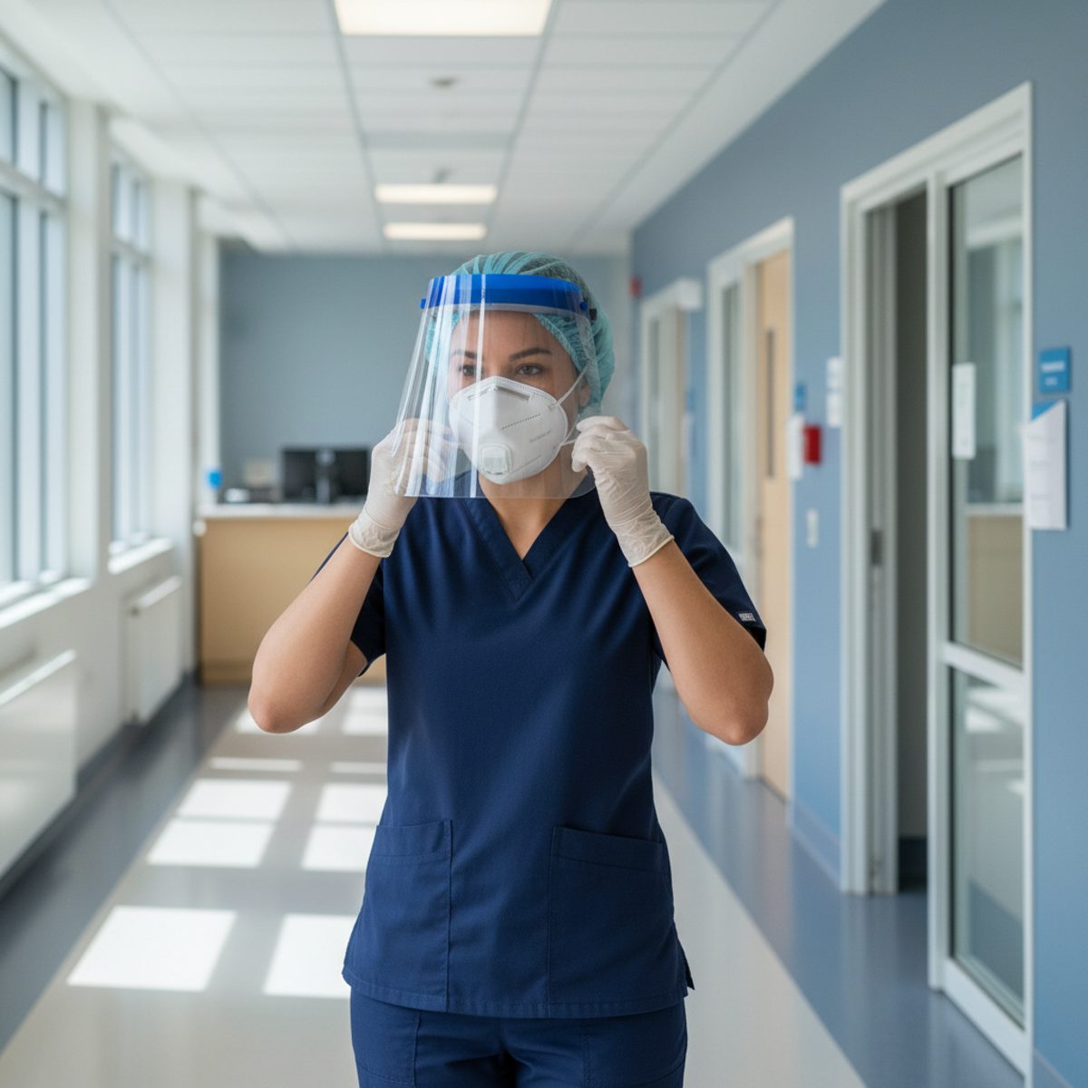 A focused nursing student reviewing infection control NCLEX protocols and isolation precaution posters.
