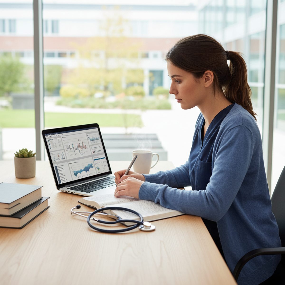 A frustrated nursing student looking at a laptop, wondering what happens if you fail the NCLEX.