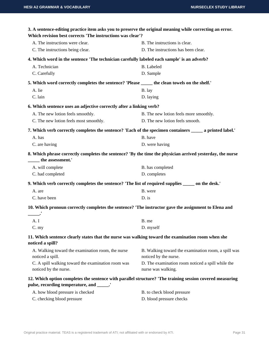 HESI A2 Grammar and Vocabulary: Complete Study Guide and Practice - Page 31