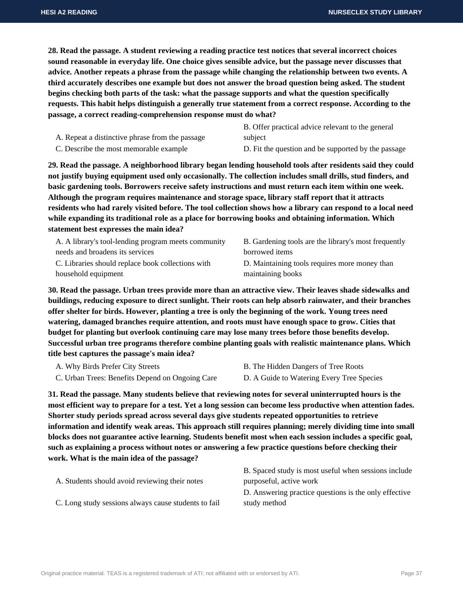 HESI A2 Reading Comprehension: Complete Study Guide and Practice - Page 37
